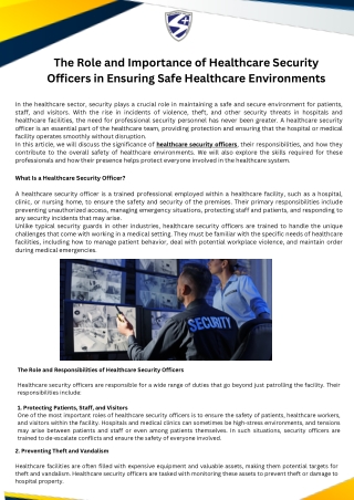 The Role and Importance of Healthcare Security Officers in Ensuring Safe Healthcare Environments