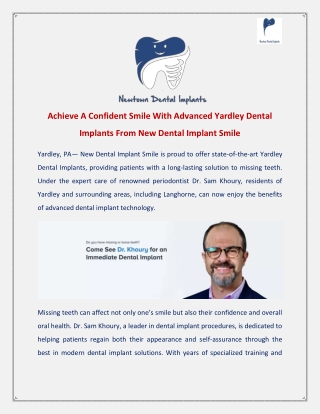 Achieve A Confident Smile With Advanced Yardley Dental Implants From New Dental Implant Smile