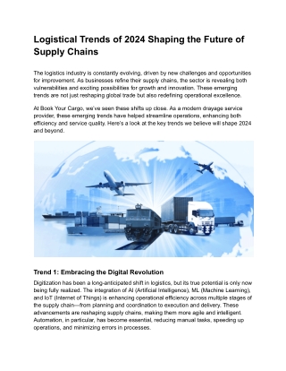 Logistical Trends of 2024 Shaping the Future of Supply Chains