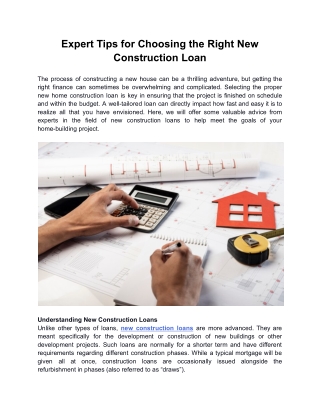 Expert Tips for Choosing the Right New Construction Loan - Google Docs