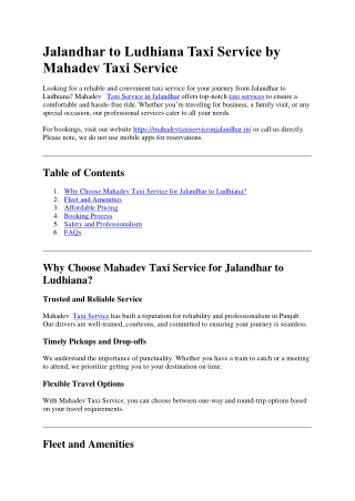 Jalandhar to Ludhiana Taxi Service by Mahadev Taxi Service