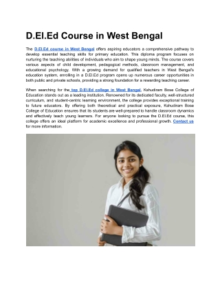 D.El.Ed Course in West Bengal