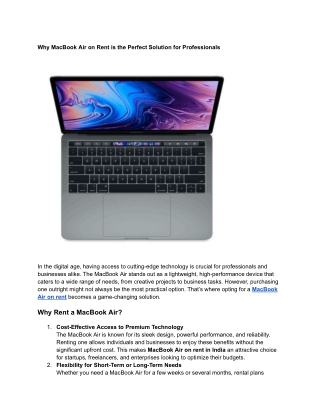 Why MacBook Air on Rent is the Perfect Solution for Professionals