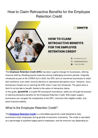 How to Claim Retroactive Benefits for the Employee Retention Credit