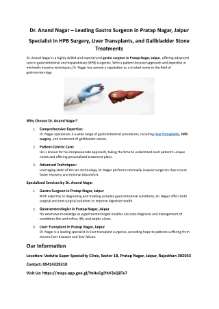 Dr. Anand Nagar – Expert Gastro Surgeon in Jaipur | HPB Surgery | Liver Transpla