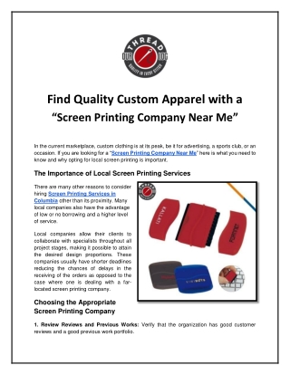 Screen Printing Company Near Me