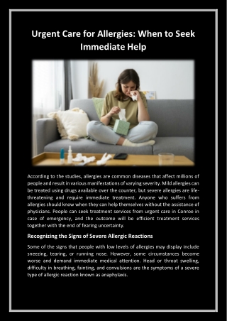 Urgent Care for Allergies: When to Seek Immediate Help