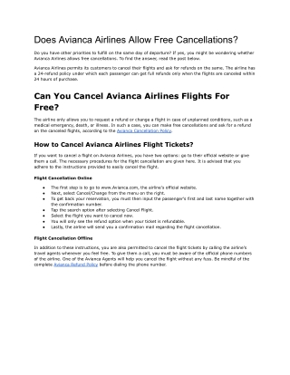 Does Avianca Airlines Allow Free Cancellations