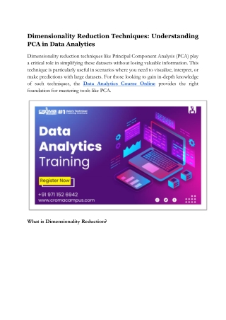 Dimensionality Reduction Techniques_ Understanding PCA in Data Analytics