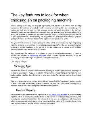 Key Features of Oil Packaging Machines by Nichrome