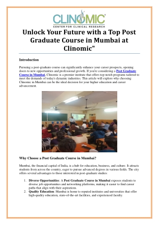 Explore the Best Post Graduate Course in Mumbai for a Brighter Future