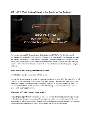SEO vs. PPC: Which Strategy Drives the Best Results for Your Business?