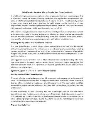 Global Security Suppliers Who to Trust for Your Protection Needs