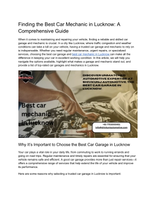 Best Car Mechanic in Lucknow