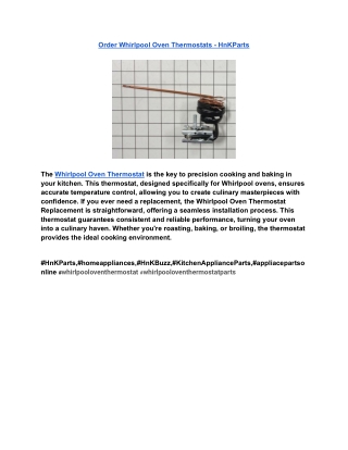 Order Whirlpool Oven Thermostats - HnKParts