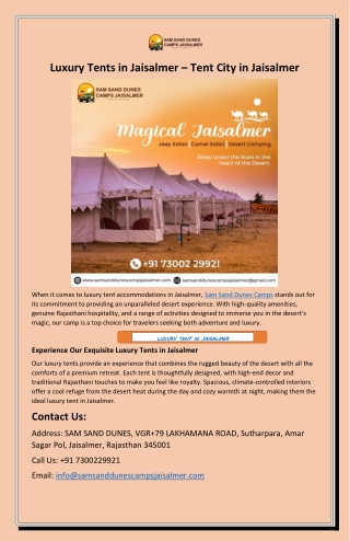 Luxury Tents in Jaisalmer – Tent City in Jaisalmer