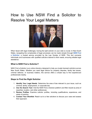 How to Use NSW Find a Solicitor to Resolve Your Legal Matters