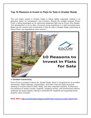 Top 10 Reasons to Invest in Flats for Sale in Greater Noida