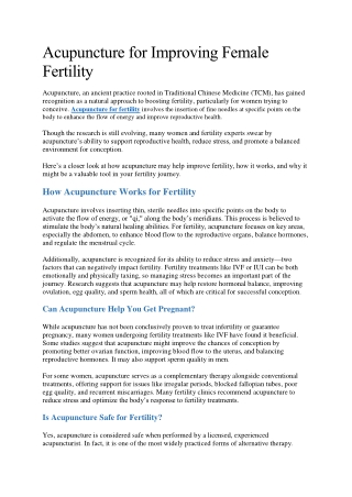 Acupuncture for Fertility: Reproductive Health and Conception
