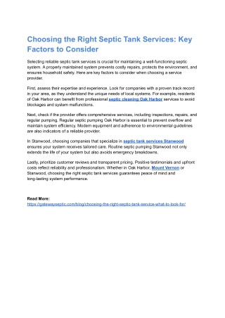 Choosing the Right Septic Tank Services- Key Factors