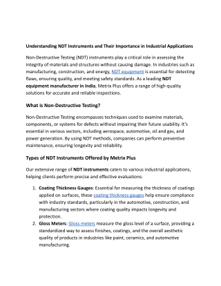 Understanding NDT Instruments and Their Importance in Industrial Applications