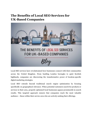 The Benefits of Local SEO Services for UK-Based Companies