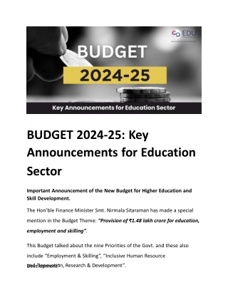 BUDGET 2024-25_ Key Announcements for Education Sector