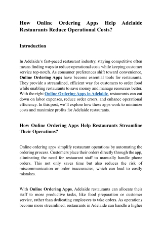 How Online Ordering Apps Help Adelaide Restaurants Reduce Operational Costs