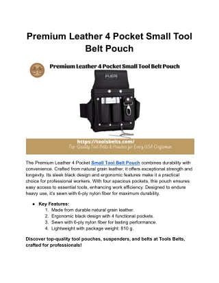 Premium Leather 4 Pocket Small Tool Belt Pouch