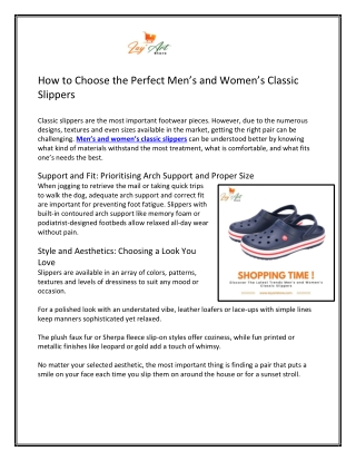 How to Choose the Perfect Men’s and Women’s Classic Slippers
