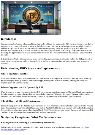 How to Stay Compliant with RBI While Investing in Cryptocurrency