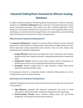 Industrial Chilling Plant Essential for Efficient Cooling So