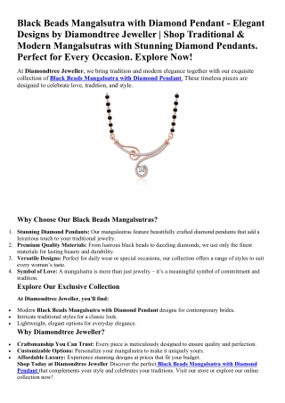 1. Black Beads Mangalsutra with Diamond Pendant