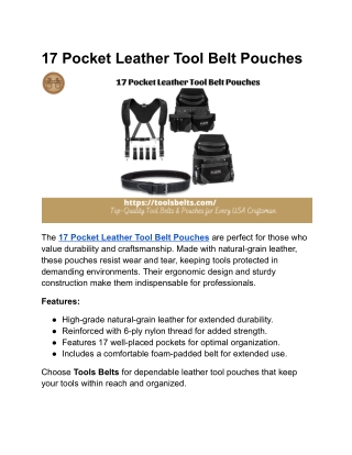 17 Pocket Leather Tool Belt Pouches