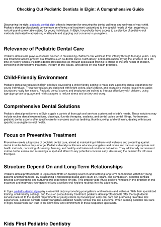 Exploring Pediatric Dentists in Elgin: A Comprehensive Overview