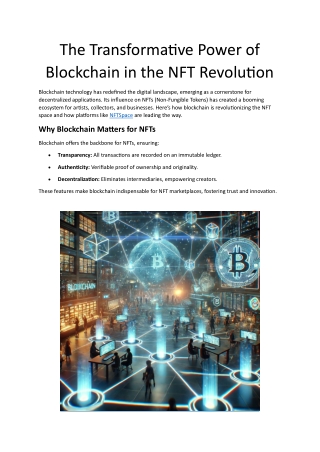 The Transformative Power of Blockchain in the NFT Revolution