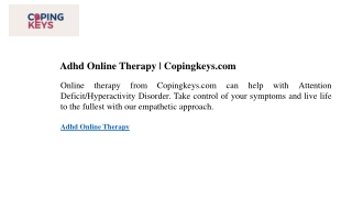 Adhd Online Therapy  Copingkeys.com