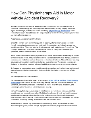 How Can Physiotherapy Aid in Motor Vehicle Accident Recovery