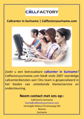 Callcenter in Suriname  Callfactorysuriname.com