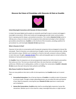 Discover the Future of Friendships with Character AI Chat on CrushOn