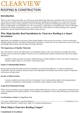 Why High-Quality Roof Installation by Clearview Roofing is a Smart Investment