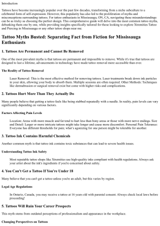 Tattoo Myths Busted: Separating Fact from Fiction for Mississauga Enthusiasts