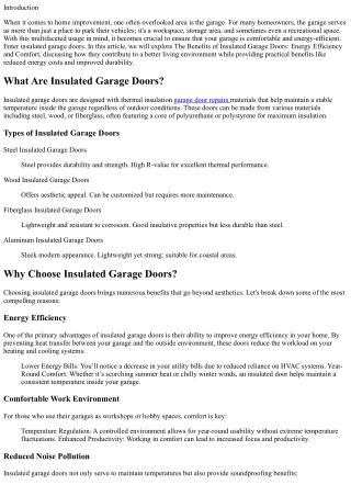 The Benefits of Insulated Garage Doors: Energy Efficiency and Comfort