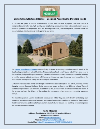 Custom Manufactured Homes Designed According to Dwellers Needs