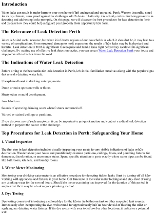 Top rated Methods for Leak Detection in Perth: Safeguarding Your private home