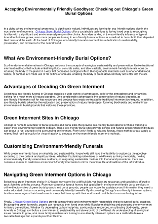 Welcoming Environmentally Friendly Farewells: Checking out Chicago's Environment-friendly Burial Options