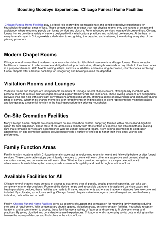 Boosting Goodbye Knowledge: Chicago Funeral Chapel Facilities