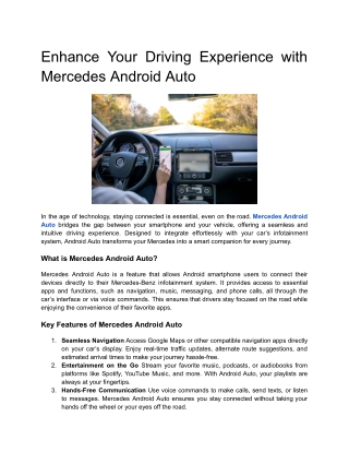 Enhance Your Driving Experience with Mercedes Android Auto