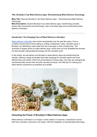Brooklyn's Top Weed Delivery Apps_ Revolutionizing Weed Delivery Technology