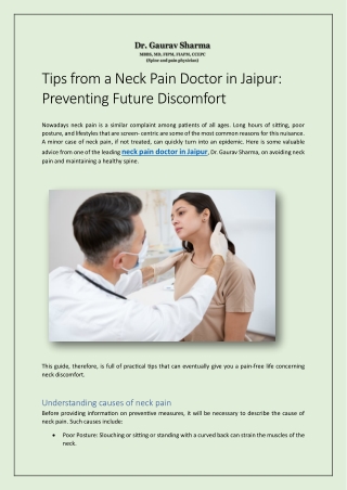 Tips from a Neck Pain Doctor in Jaipur: Preventing Future Discomfort
